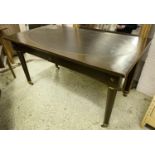 WRITING TABLE, Empire style brown painted and brass mounted with oval leather top and Greek key