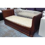 SIMON HORN SLEIGH BED, with trundle bed beneath, 89cm x 92cm H x 225cm L.