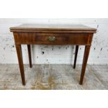 TEA TABLE, George III circa 1780, mahogany and boxwood inlay with single frieze drawer and fold over