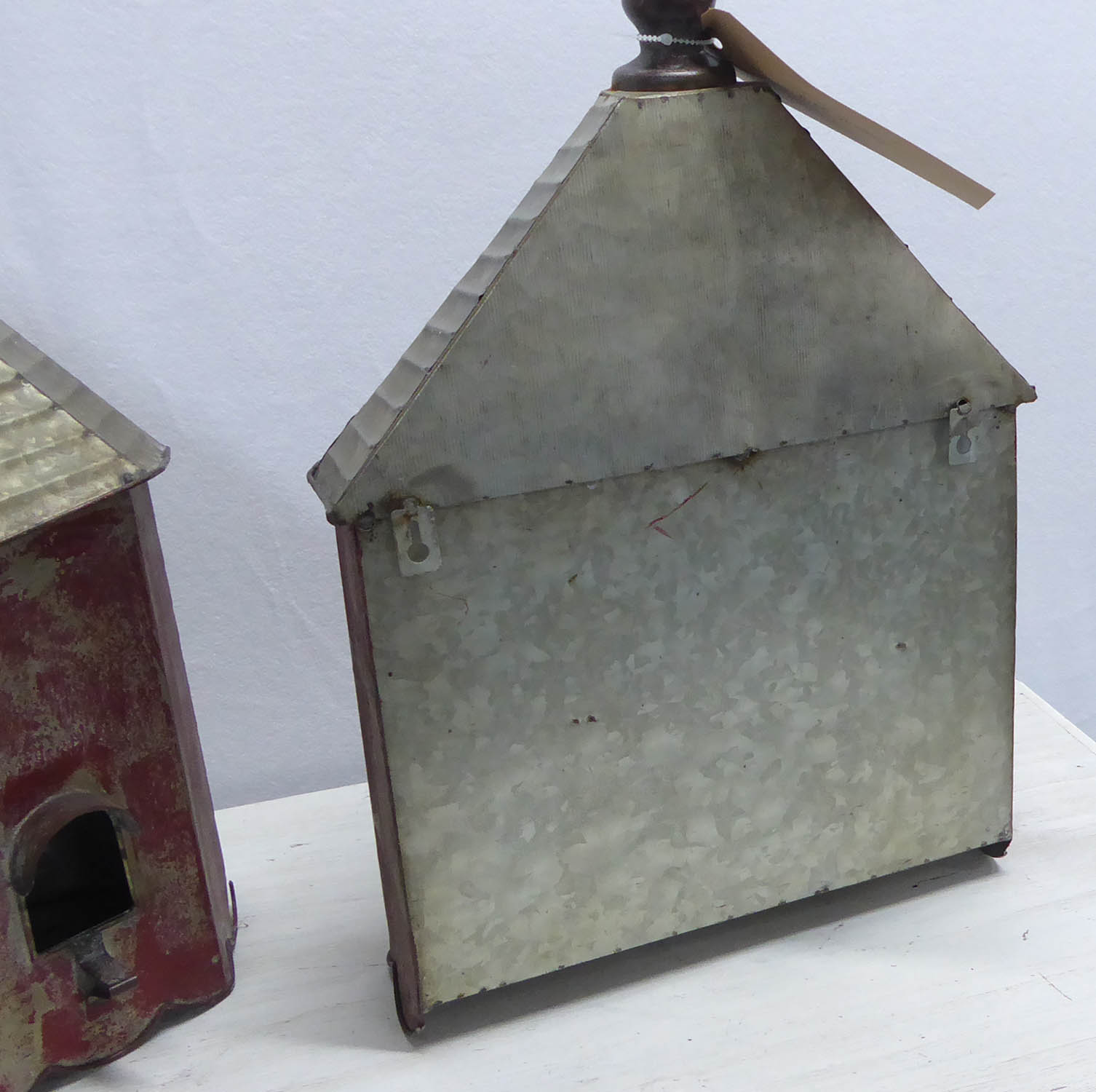 BIRD HOUSES, a pair, painted metal, 32.5cm x 17cm x 47.5cm. - Image 4 of 4