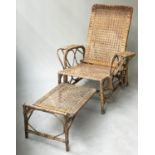 CONSERVATORY LOUNGER ARMCHAIR, 1930's Bauhaus style bamboo, cane bound and wicker panelled with four