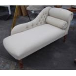 CHAISE LOUNGE, Victorian style, neutral upholstered, 117cm W.