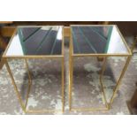 SIDE TABLES, a pair, 1960's French style, gilt metal and mirror, 35.5cm x 35.5cm x 66cm. (2)