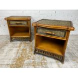 BEDSIDE/LAMP TABLES, a pair, 1970's dual colour rattan and bamboo, 58cm H x 56cm W x 45cm D. (2)