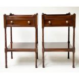 LAMP TABLES, a pair, George III design mahogany, each galleried with frieze drawer and under tier,