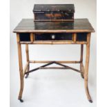 WRITING TABLE, 19th century Japanese bamboo and black lacquer panelled with rising lid stationery