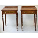 LAMP/SIDE TABLES, a pair, Regency style burr walnut and crossbanded each with frieze drawer and