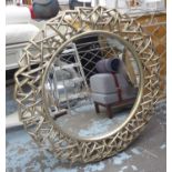 WALL MIRROR, with a pierced gilt frame and bevelled plate frame, 100cm W.