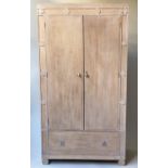 ART DECO WARDROBE, Scottish lined solid oak with two doors above a drawer and roundel detail by