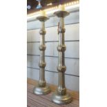 PRICKET CANDLE STICKS, a pair, metal repousse finish, 92cm H. (2)