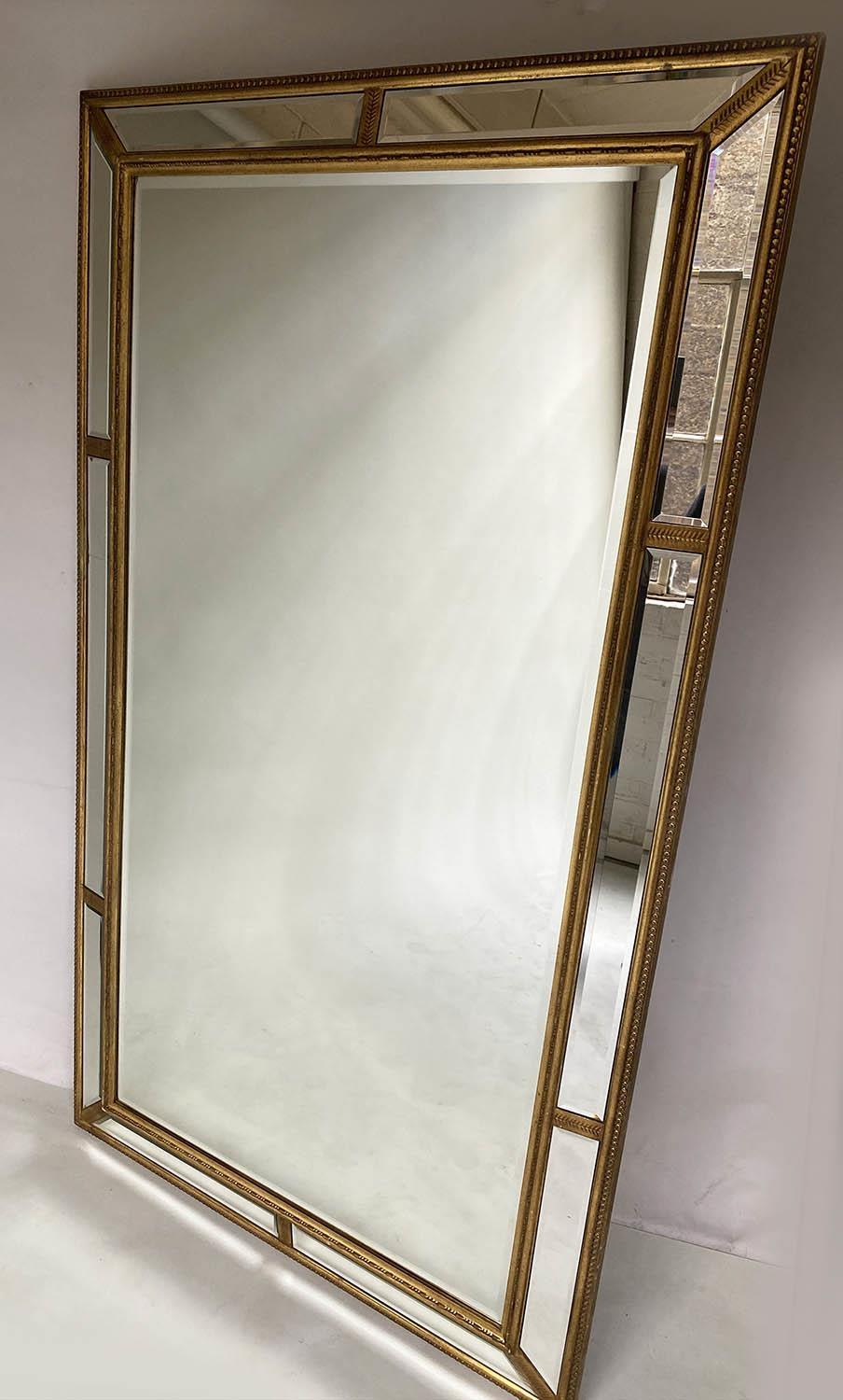 WALL MIRROR, Georgian style beaded giltwood with marginal and bevelled plates throughout, 193cm H