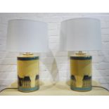 TABLE LAMPS, a pair, with shades, Loure print detail, 64cm H. (2)