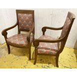 OPEN ARMCHAIRS, a pair, French Empire mahogany framed, each with patterned upholstery, 59cm W x 93cm