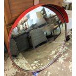 CONVEX MIRROR, Italian, mid 20th century industrial style with a red metal frame and shade, 92cm W.
