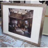 PHOTOGRAPHIC PRINT, of a contemporary interior in a flecked silvered frames, 152cm x 118cm.