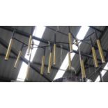 CEILING LIGHTS, a pair, 1950's Italian style black metal with gilt accents, six branch, 55cm