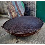 GIANT KADAI FIRE BOWL, vintage Indian style, with wooden top.