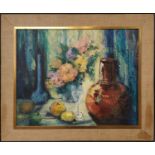 VAUGHAN (20th century) 'Still Life with Lemons and Jug', oil on board, signed and framed, 59cm x