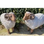 CONTEMPORARY SCHOOL, pair of sculptural rams, polychrome finish, 50cm H. (2)