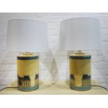 TABLE LAMPS, a pair, with shades, Louvre print detail, 64cm H. (2)