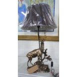 STAG TABLE LAMP, sculptural bronzed base, with shade, 82cm H.