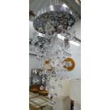 CEILING LIGHT, contemporary waterfall crystal design, 100cm drop.