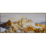 CONTEMPORARY SCHOOL ELEOGRAPH, on canvas, mountain vista, framed, 160cm x 65cm.