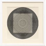 VICTOR VASARELY, 'Op art', abstract on Mylar triptych, two are 25cm x 25cm, one is 30cm x 25cm. (3)
