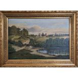 INGE BASBALLE (19th century Denmark) 'Landscape with Village', oil on canvas, 45cm x 68cm, signature
