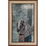 SEAH KIM JOO (b.1939 Singapore), 'Dyak musicians', giclée, 83cm x 48cm, framed.
