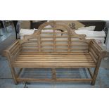 AFTER EDWIN LUTYENS STYLE GARDEN BENCH, hardwood, 106cm H x 165cm W.