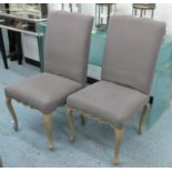 DINING CHAIRS, a set of six, with brass studded detail on cabriole supports, 52cm x 102cm H. (6)