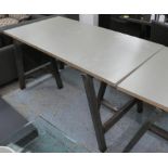 TRESTLE TABLE, contemporary bespoke steel, with ply wood top, 137.5cm x 73cm x 75cm.