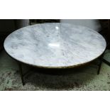 PURE WHITE LINES PASADENA ROUND TABLE, Carrara marble top, 140cm Diam x 39cm H.