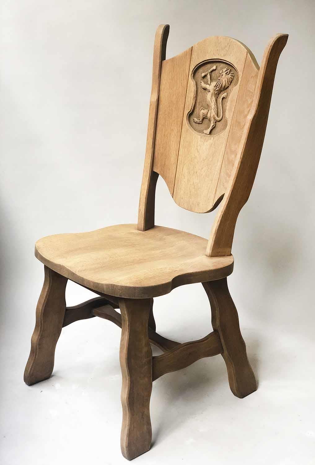 HALL CHAIRS, a pair, 20th century oak, each carved with heraldic lion, 46cm W. (2) - Image 2 of 4