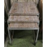 NEST OF TABLES, wooden tops, metal frames, largest 55cm W x 55cm D x 56cm H. (3)