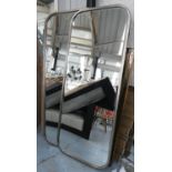 WALL MIRRORS, a pair, 1960's French style silvered finish, 157cm x 65cm.