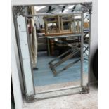 WALL MIRROR, Continental style, mirrored frame with silvered detail, 115cm x 84cm.