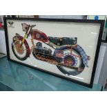 CONTEMPORARY SCHOOL, decoupage of a motorbike, framed and glazed, 121cm x 61cm.