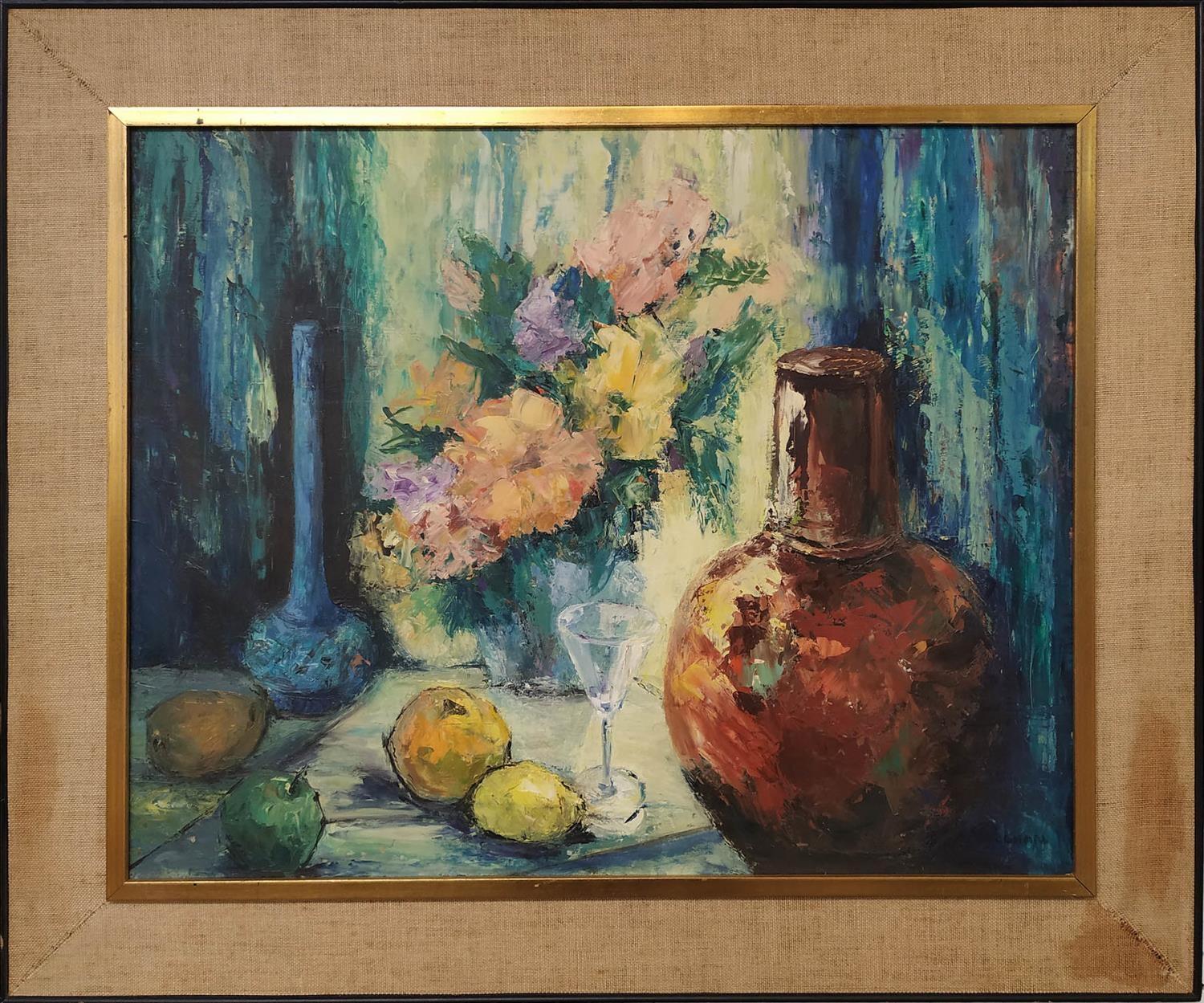VAUGHAN (20th century) 'Still Life with Lemons and Jug', oil on board, signed and framed, 59cm x