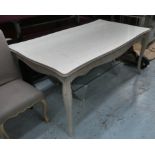 DINING TABLE, of serpentine form with a marble top and distressed painted cabriole supports, 82cm