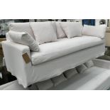 SOFA, contemporary design, white linen finish, three seater, 207cm x 93cm x 73cm.