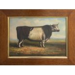 MANNER OF JOHN DALBY (1810-1865) 'Bull in a Landscape', oil on canvas, 40cm x 27cm, framed and