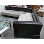 CORNER SOFA, contemporary design, of angled form, with buttoned silver velvet seat, 75cm H x 250cm x