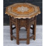 LOW TABLE, 19th century Indian Hoshiarpur rosewood and ivory inlaid with octagonal top, 41cm H x