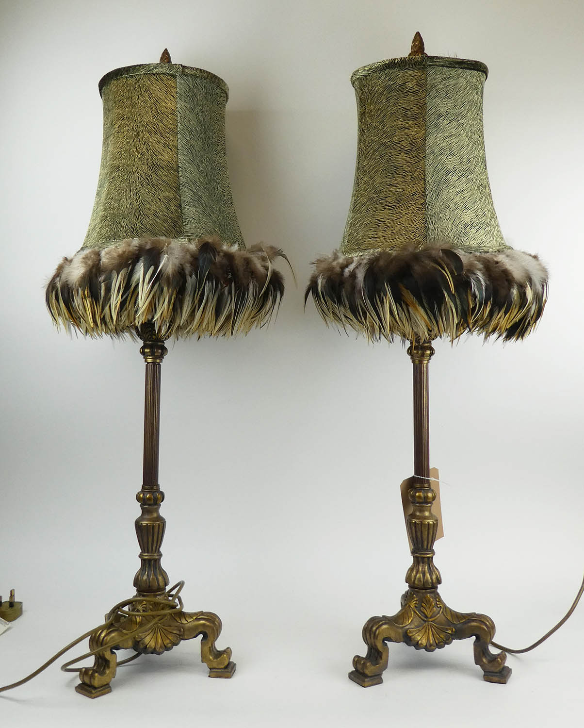 TABLE LAMPS, a pair, contemporary, with feathered shades, 90cm H. (2)