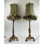 TABLE LAMPS, a pair, contemporary, with feathered shades, 90cm H. (2)