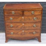 REGENCY BOWFRONT CHEST, mahogany, of small proportions with five drawers, original handles and ivory