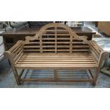 AFTER EDWIN LUTYENS STYLE GARDEN BENCH, hardwood, 106cm H x 165cm W.