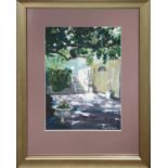 TONY JOHNSON (20th Century Scottish) 'Garden View', oil on panel, 39cm x 29cm, signed, framed.